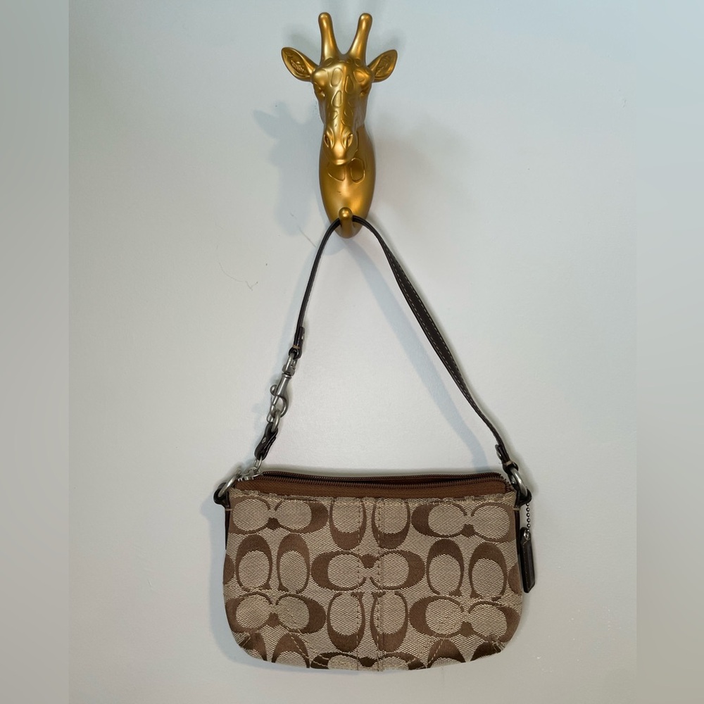 Coach Tan and Brown Signature Wristlet